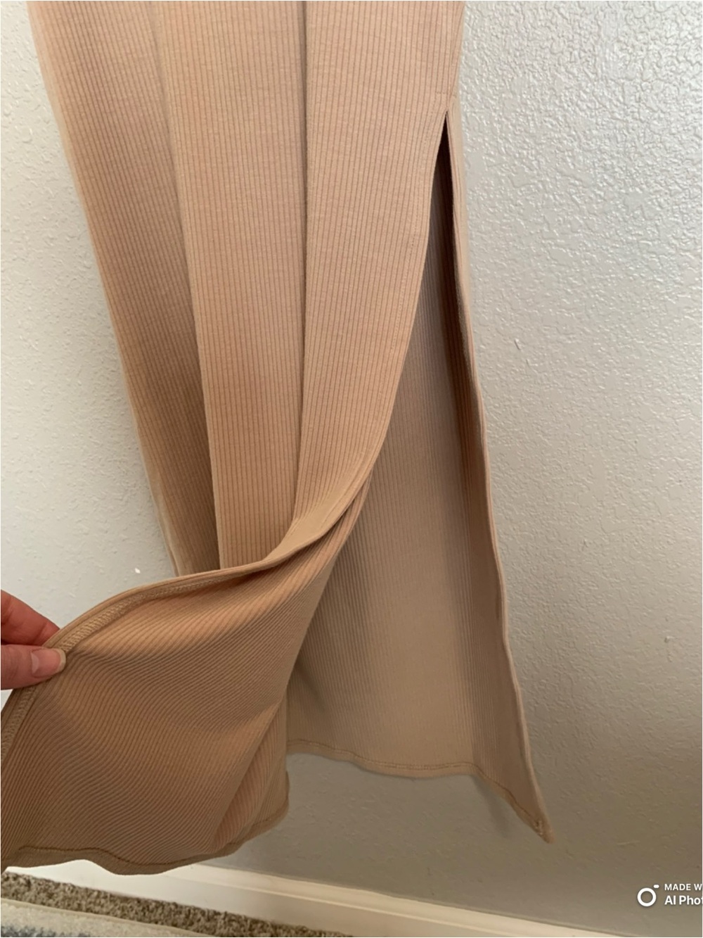 Lulus Medium Something About Her Beige Color Block Ribbed Backless Midi Dress - Picture 6 of 14